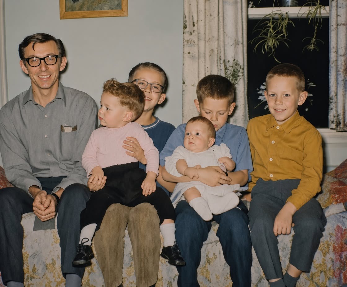 Restored anniversary photograph of six grandchildren